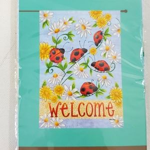 Rain or Shine Large porch art flag welcome  Ladybugs and daisies 🌼🌼
